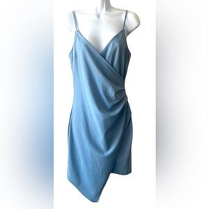 Blue Asymmetrical Wrap Slip Dress